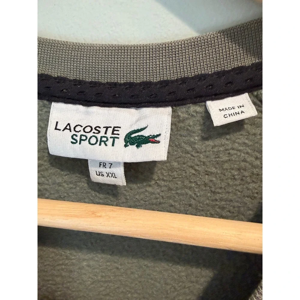 Lacoste Sport Mens XXL Olive Green Logo Tape‎ Sleeve Fleece Crewneck Sweatshirt